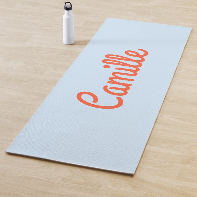 Simple Cute Blue and Orange Personalized Script Yoga Mat (In Situ)