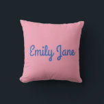 Simple Cute Blue and Pink Personalised Cushion<br><div class="desc">This personalised throw pillow features a soft pink background with a bold name in playful blue script, perfect for adding charm to a bed, couch, or reading nook. Whether it's for a child's room, dorm decor, or a thoughtful gift, this design blends sweetness and simplicity in a modern, cosy accent....</div>