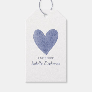 Simple Cute Blue Watercolor Heart Gift Tags
