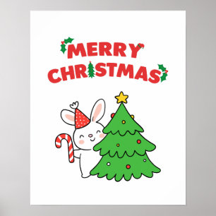 Simple Cute Bunny Animal Cartoon Christmas Poster