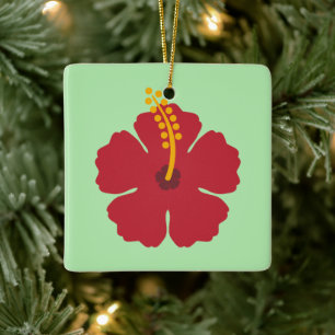 Simple Cute Cartoon Red Hibiscus Flower Ceramic Ornament