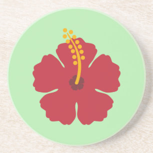 Simple Cute Cartoon Red Hibiscus Flower Coaster