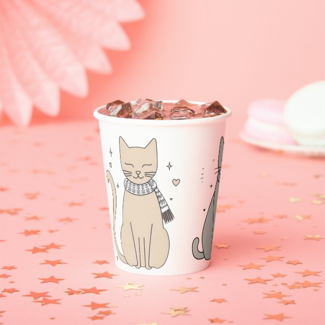 Simple cute cat  kitty animal meow pet Valentine's Paper Cups (Insitu)