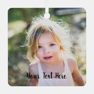 Simple Cute Christmas Photo and Script Text Metal Tree Decoration