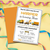Simple cute construction truck kids 3rd birthday