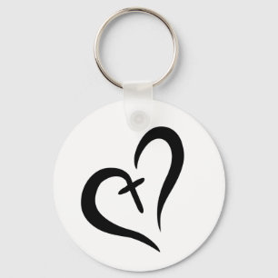 simple cute Cross and Heart Key Ring