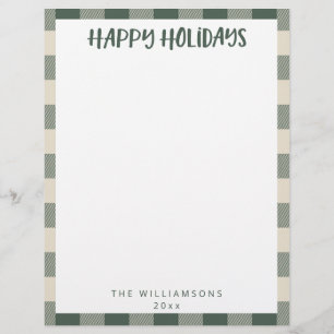 Simple Cute Custom Green Plaid Holiday Stationery  Letterhead
