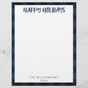 Simple Cute Custom Navy Plaid Holiday Stationery  Letterhead