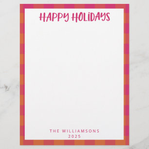 Simple Cute Custom Pink Plaid Holiday Stationery Custom Letterhead