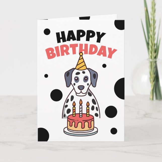 Simple Cute Dalmatian and Cake Birthday Card (Front)