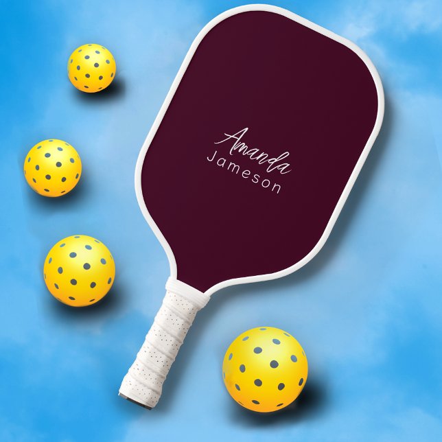 Simple Cute Dark Red Monogram Pickleball Paddle (Creator Uploaded)