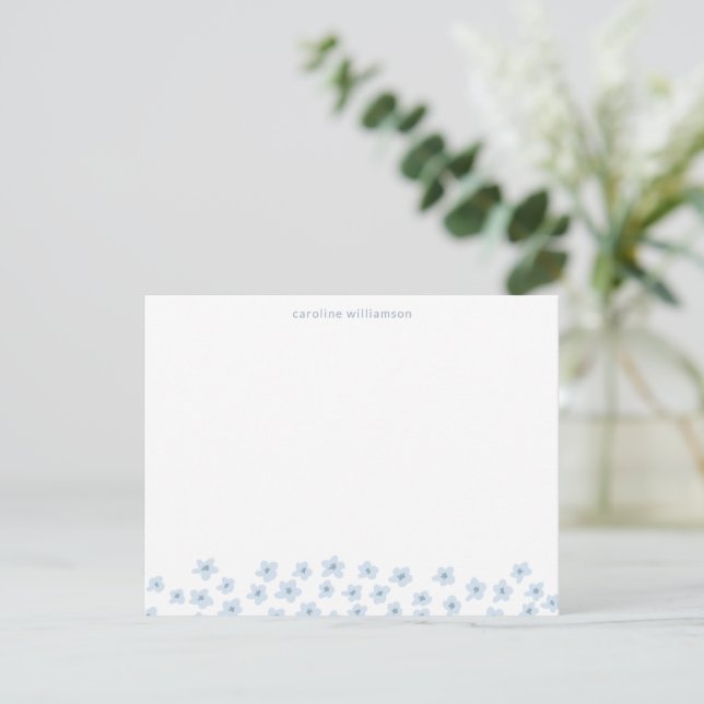 Simple Cute Ditsy Flowers Soft Blue Personalised Card (Standing Front)