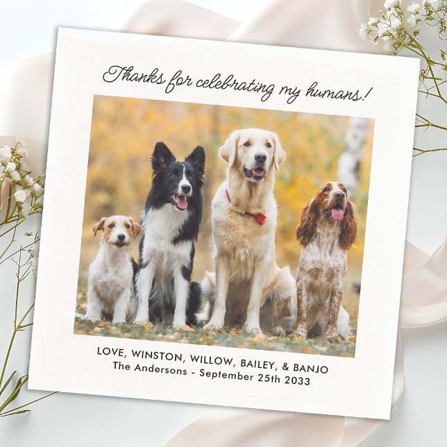 Simple Cute Dog Photo Modern Personalised Wedding Napkin (Creator Uploaded)