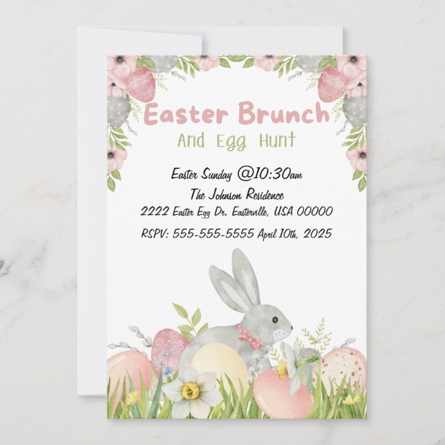 Simple Cute Easter Brunch and Egg Hunt  Invitation (Front)