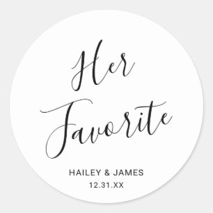 Simple Cute Elegant Her Favourite Modern Wedding Classic Round Sticker