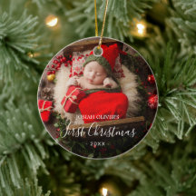 Simple Cute Elegant Photo Baby's First Christmas Ceramic Tree Decoration