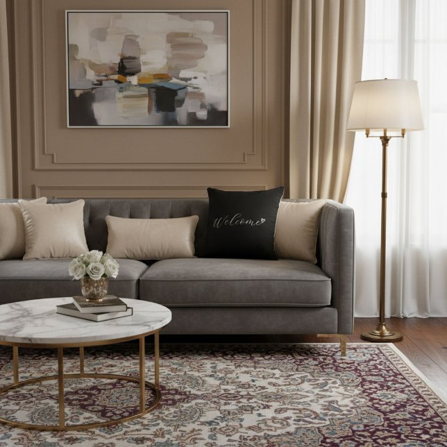  Simple cute elegant script black and white  Cushion (Creator Uploaded)