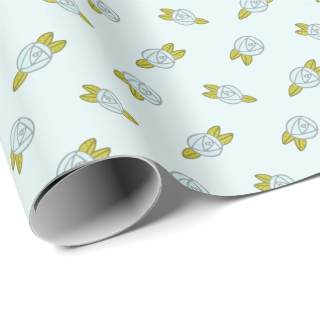 Simple Cute Floral Blue Rose Pattern Ditsy Wrapping Paper (Roll Corner)