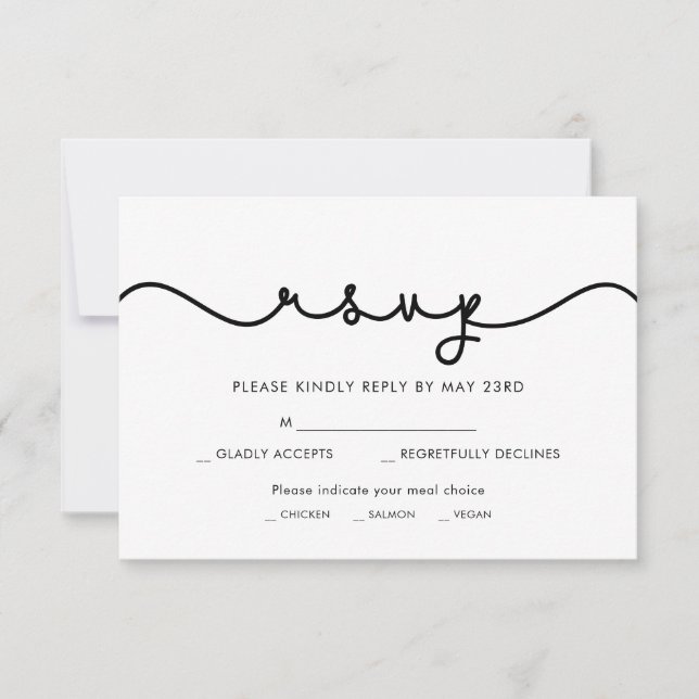 Simple cute font RSVP card with meal choice (Front)