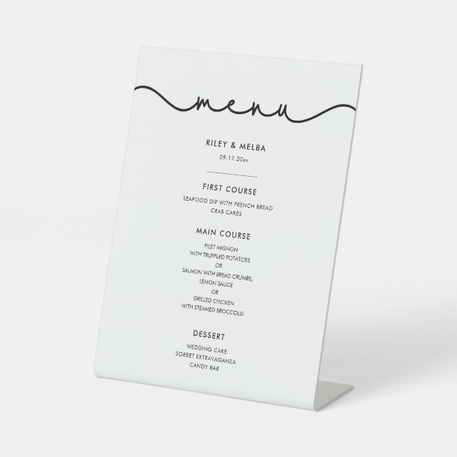 Simple cute font wedding menu pedestal sign (Front)