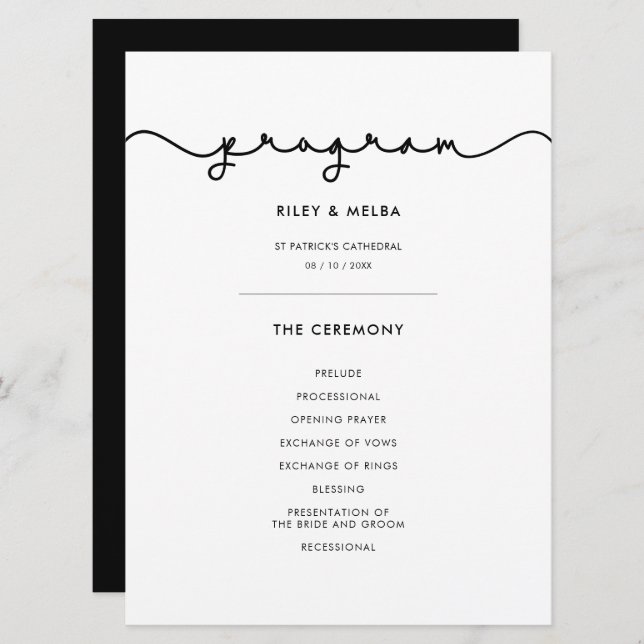 Simple cute font wedding program programme (Front/Back)
