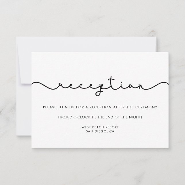 Simple cute font wedding reception card (Front)