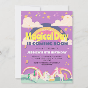 Simple Cute Girl Photo Unicorn First Birthday Baby Invitation