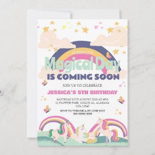 Simple Cute Girl Photo Unicorn First Birthday Baby Invitation