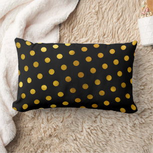 Simple Cute & Girly Classy Black Gold Polka Dots Lumbar Cushion