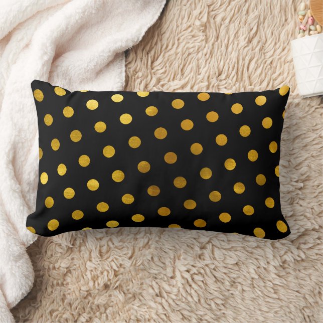   Simple Cute & Girly Classy Black Gold Polka Dots Lumbar Cushion (Blanket)
