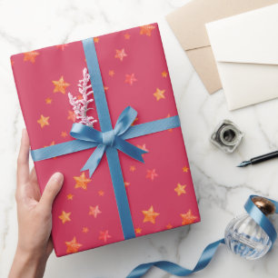 Simple Cute Glam Red Glitter Shimmer Stars Pattern Wrapping Paper