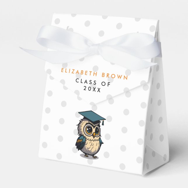 Simple Cute Grad Back To School Owl Polka Dots  Favour Box (Front Side)