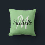 Simple Cute Green Monogram Name   Initial Cushion<br><div class="desc">A simple and cute monogram design with a green background.</div>