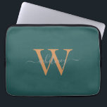 Simple Cute Green Monogram Name & Initial Laptop Sleeve<br><div class="desc">A cute monogram name and initial design on a simple green background. Perfect for everyday use.</div>