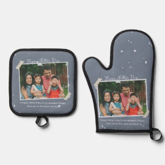 Simple Cute Happy Father's Day Greeting Gift Oven Mitt & Pot Holder Set
