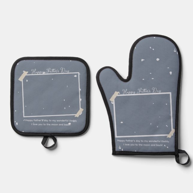 Simple Cute Happy Father's Day Greeting Gift Oven Mitt & Pot Holder Set (Front)