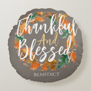  Simple Cute Happy Thanksgiving Pumpkin Fall Round Cushion