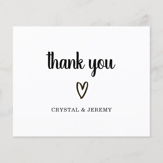 Simple Cute Heart Budget Wedding Thank You Card (Front)