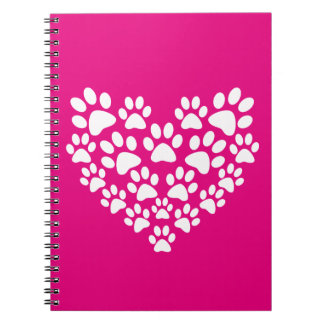 Simple Cute Heart Paw Print Notebook