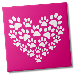 Simple Cute Heart Paw Print Tile
