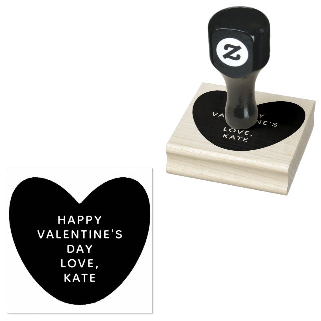Simple cute heart personalised text Valentines Day Rubber Stamp (Stamped)
