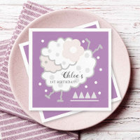 Simple Cute Jumping Lamb Lavender 1st Birthday