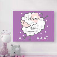 Simple Cute Jumping Lamb Lavender Birthday Welcome