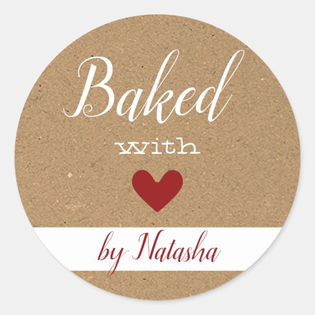 Simple Cute Kraft Paper Background Baked with Love Classic Round Sticker (Front)