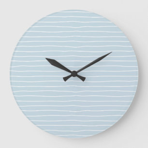 Simple Cute Light Blue Water Texture Wavy Stripe Large Clock