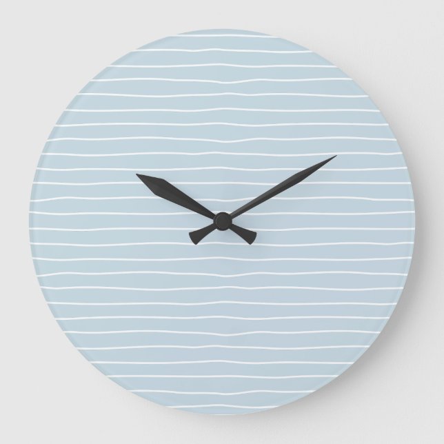 Simple Cute Light Blue Water Texture Wavy Stripe Large Clock (Front)