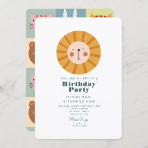 Simple Cute Lion Forest with Animals Birthday   Invitation