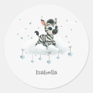 Simple cute little cartoon zebra  classic round sticker