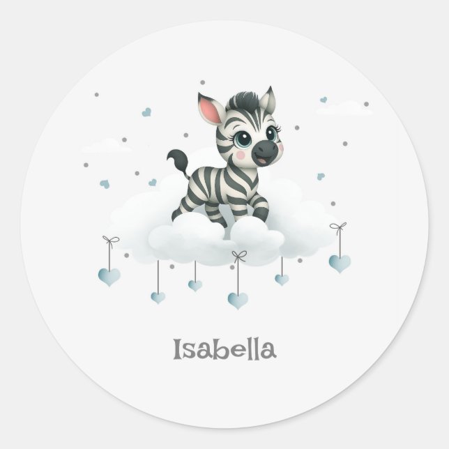 Simple cute little cartoon zebra  classic round sticker (Front)