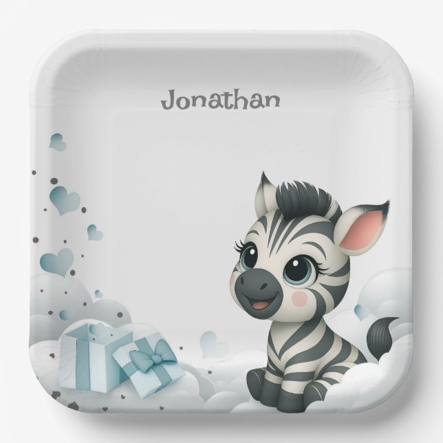 Simple cute little cartoon zebra  paper plate (Front)